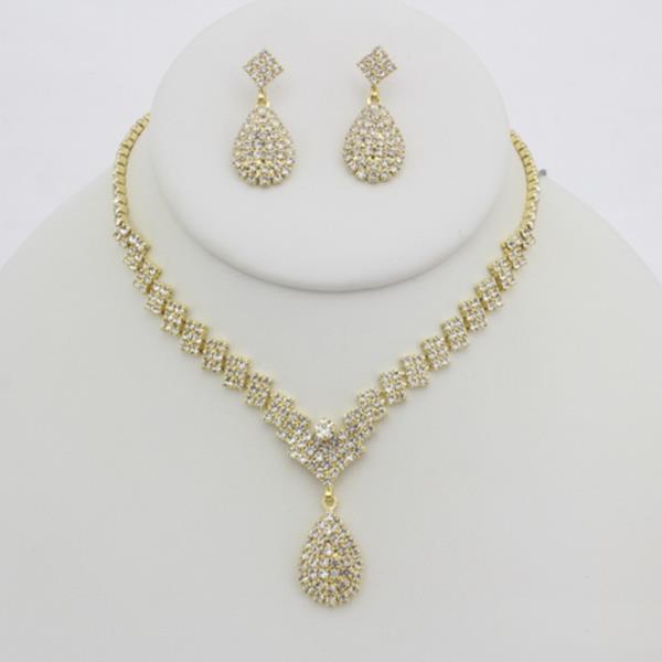 RHINESTONE TEARDROP NECKLACE EARRING SET