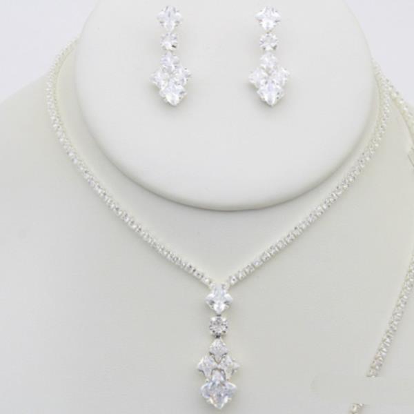 CZ RHINESTONE NECKLACE EARRING BRACELET SET