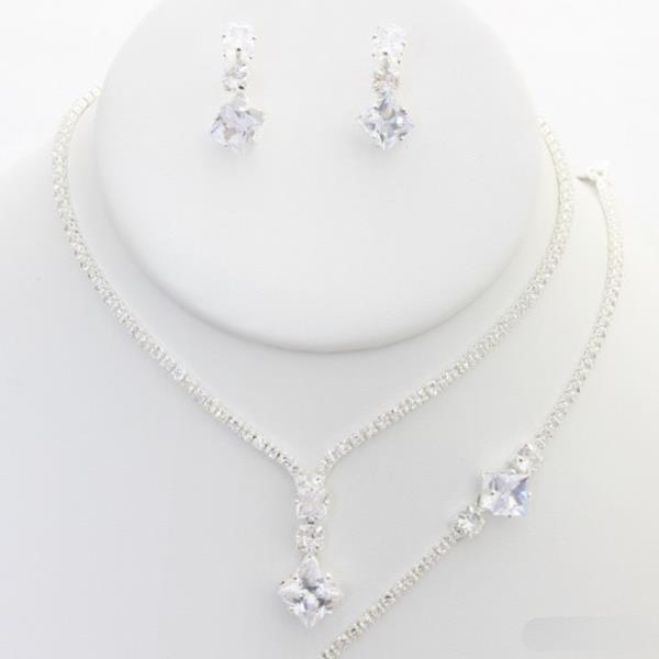 CZ RHINESTONE TEARDROP NECKLACE EARRING BRACELET SET