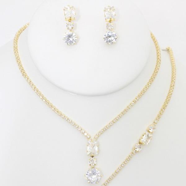 CZ RHINESTONE TEARDROP NECKLACE EARRING SET