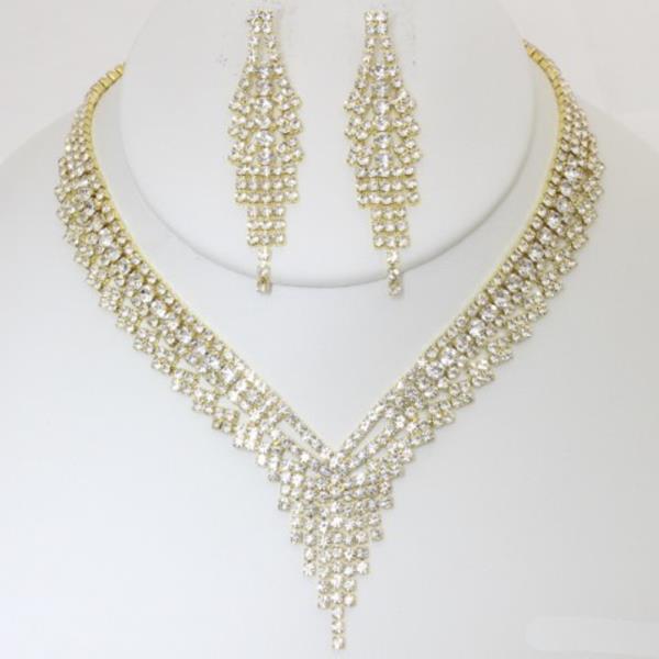 RHINESTONE V NECKLACE EARRING SET