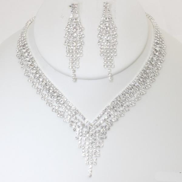 RHINESTONE V NECKLACE EARRING SET