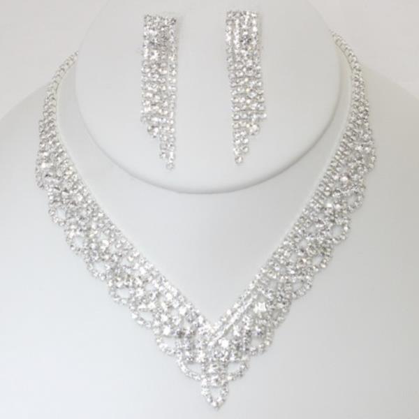 RHINESTONE V NECKLACE EARRING SET