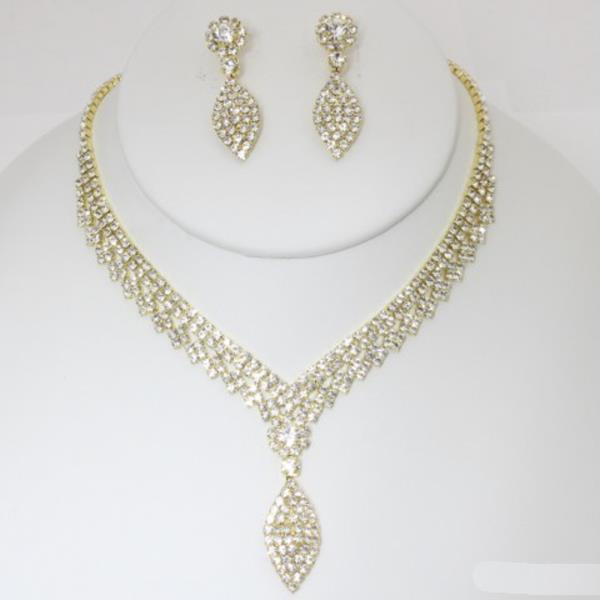 RHINESTONE TEARDROP NECKLACE EARRING SET