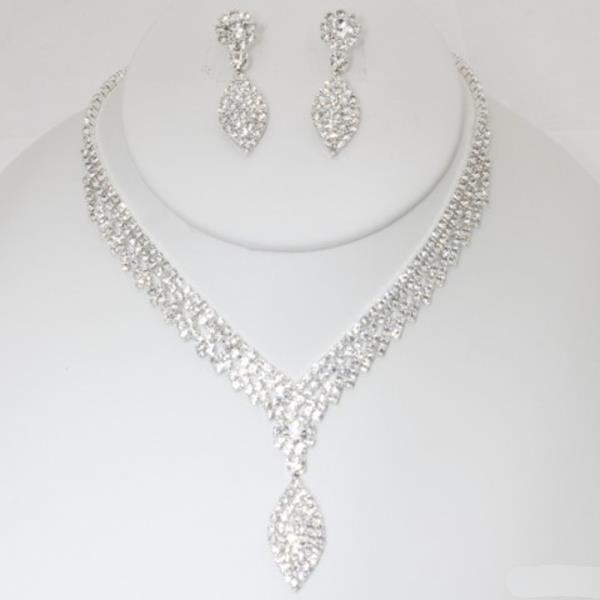 RHINESTONE TEARDROP NECKLACE EARRING SET