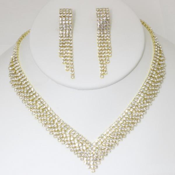 RHINESTONE V NECKLACE EARRING SET