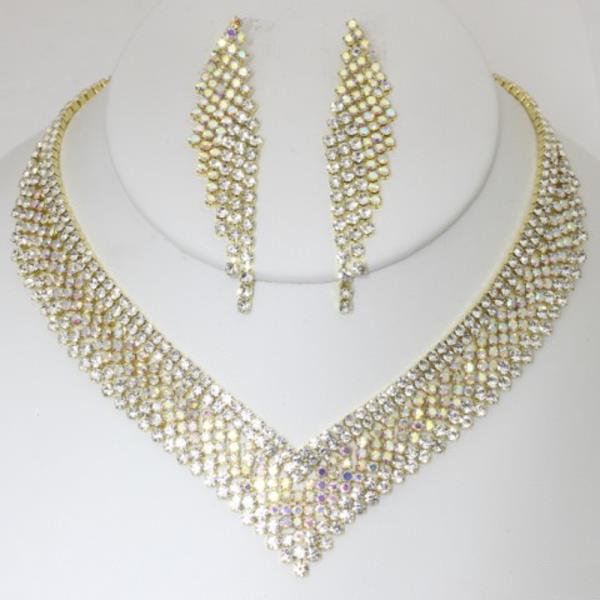 RHINESTONE V NECKLACE EARRING SET