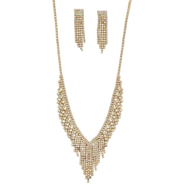 RHINESTONE V NECKLACE EARRING SET