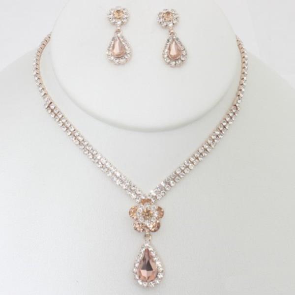 RHINESTONE TEARDROP NECKLACE EARRING SET