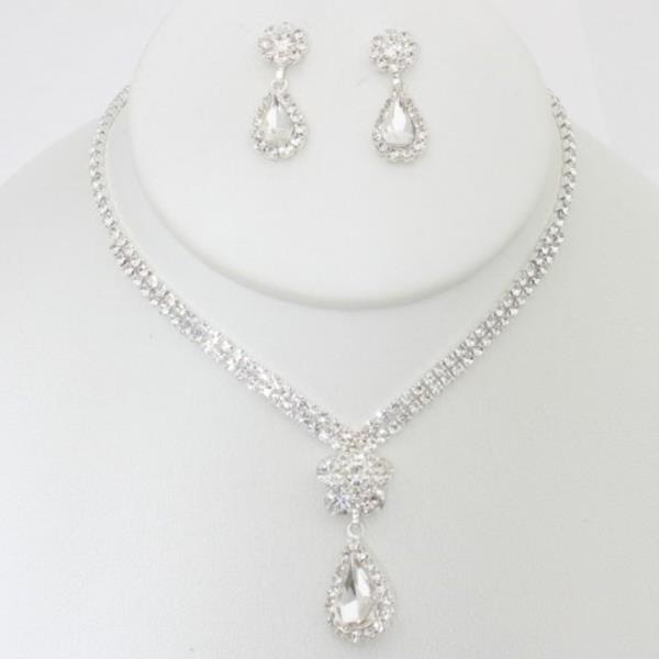 RHINESTONE TEARDROP NECKLACE EARRING SET