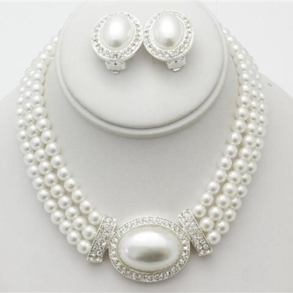 PEARL NECKLACE CLIP EARRING SET