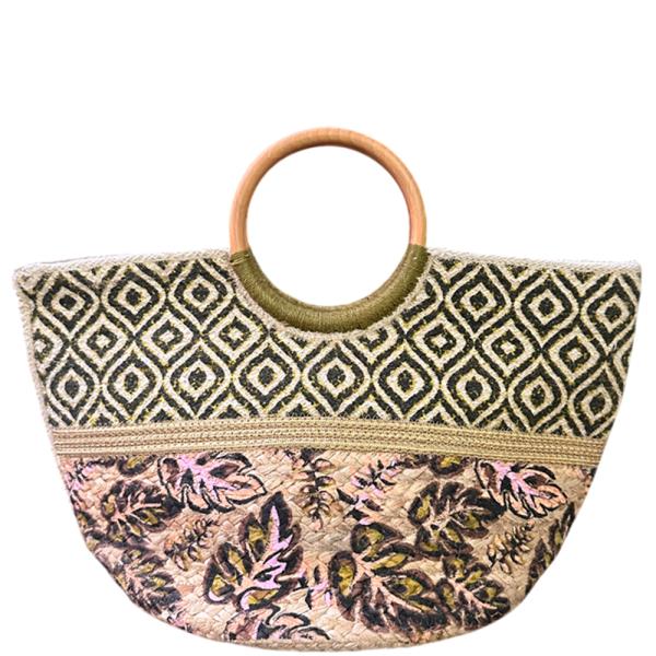 PATTERN LEAF DESIGN HANDLE TOTE BAG