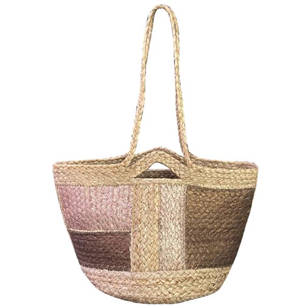 COLOR PATTERN WOVEN SHOULDER HANDLE TOTE BAG