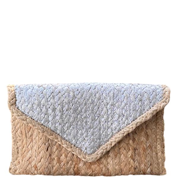 WOVEN COLORED ENVELOPE FLAP CLUTCH BAG