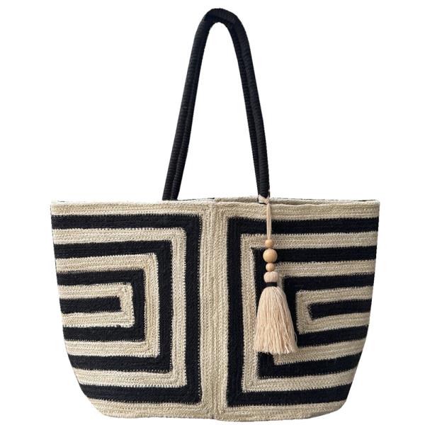 MAZE PATTERN TASSEL SHOULDER TOTE BAG