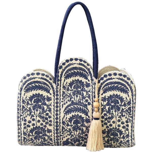 MODERN FLORAL DESIGN TASSEL SHOULDER TOTE BAG