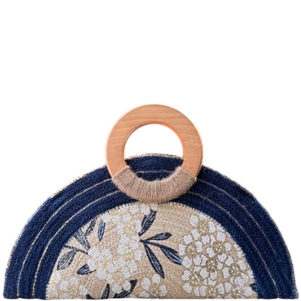 HALF CIRCLE FLOWER PRINT HANDLE EVENING BAG