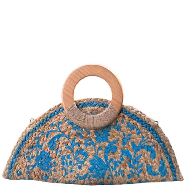 HALF CIRCLE FLORAL WOVEN HANDLE EVENING BAG