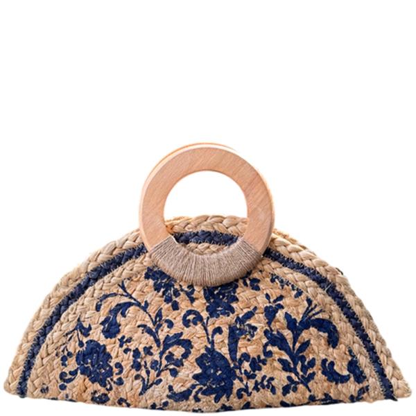 HALF CIRCLE FLORAL WOVEN HANDLE EVENING BAG