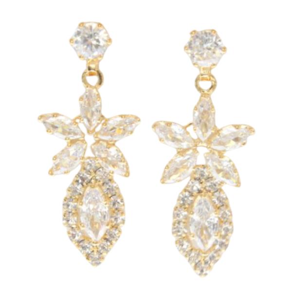 CZ RHINESTONE FLOWER DANGLE EARRING