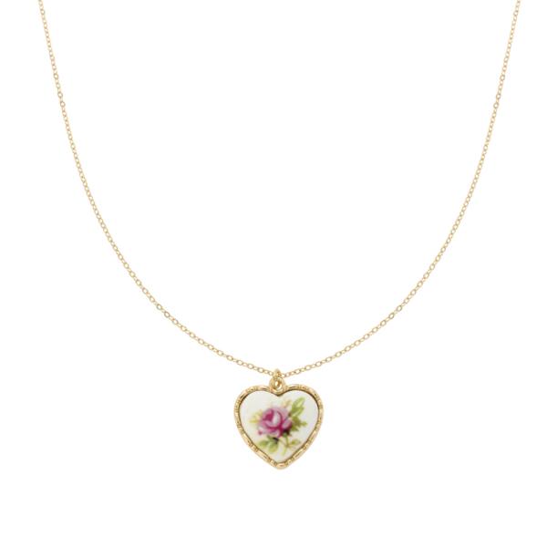 HEART FLOWER PENDANT NECKLACE