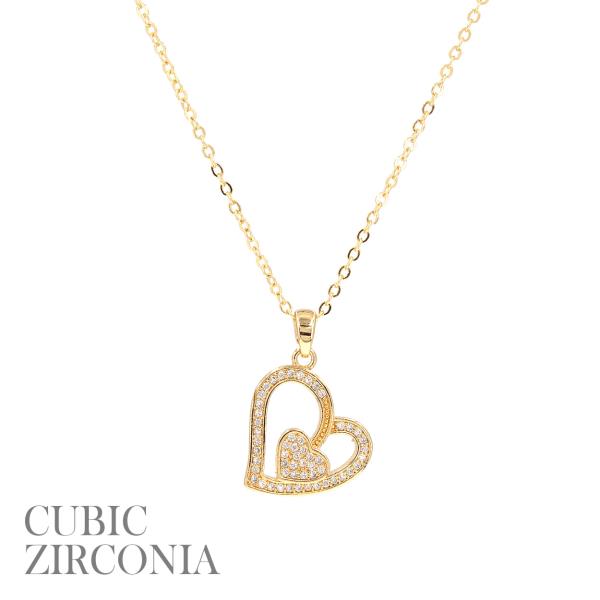 CZ DOUBLE HEART NECKLACE