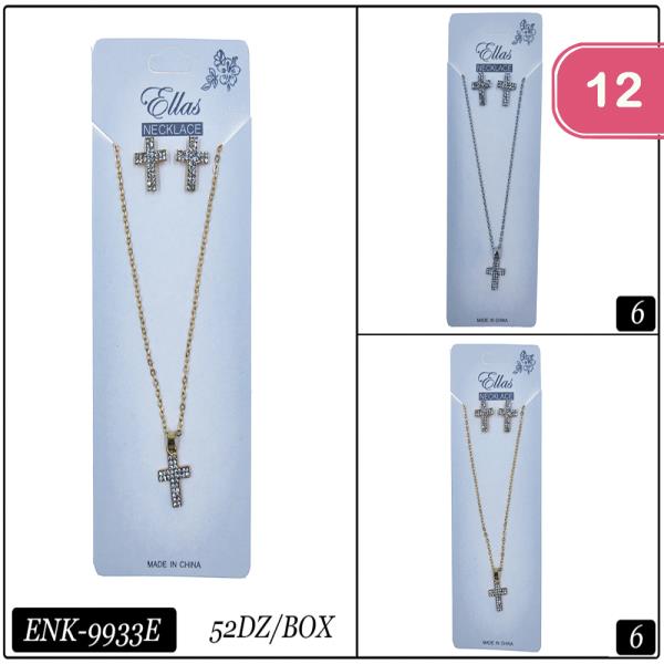 ASSORTED RHINESTONE CROSSS PENDANT NECKLACE SET (12 UNITS)