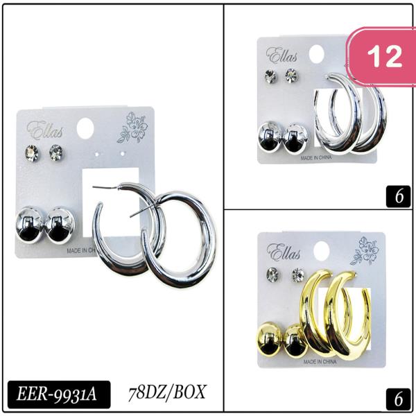 ASSORTED HOOP AND STUD EARRING SET (12 UNIT SET)