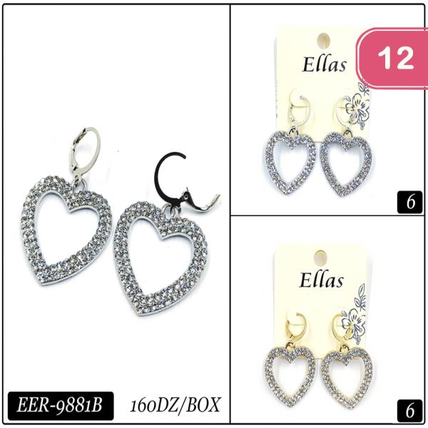 RHINESTONE HEART HUGGIE EARRING (12 UNITS)