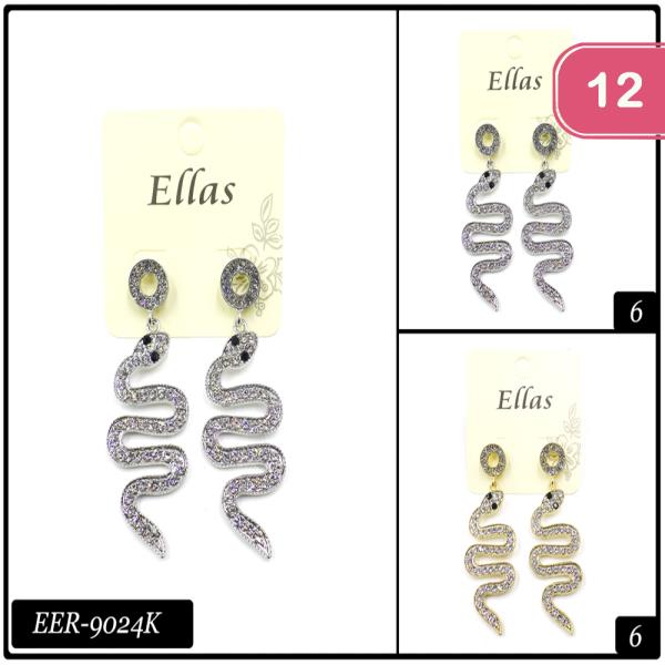 ASSORTED RHINESTONE SNAKE DANGLE EARRING (12 UNITS)