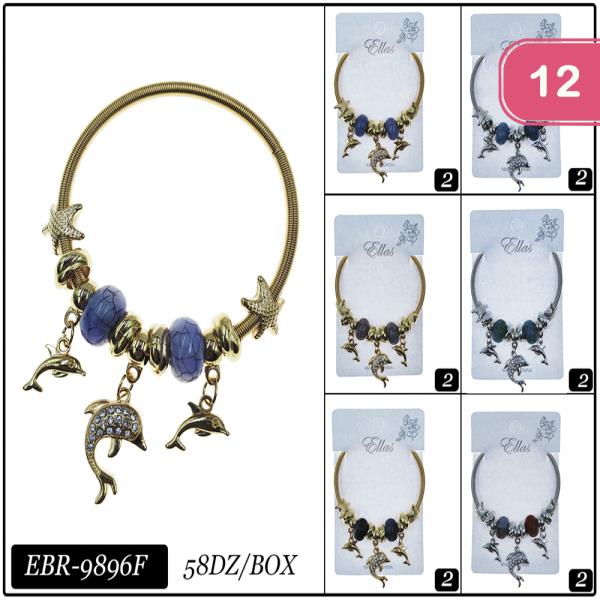 ASSORTED DOLPHIN CHARM BRACELET (12 UNITS)