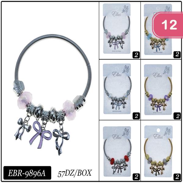 ASSORTED RIBBON BOW CHARM BRACELET (12 UNITS)