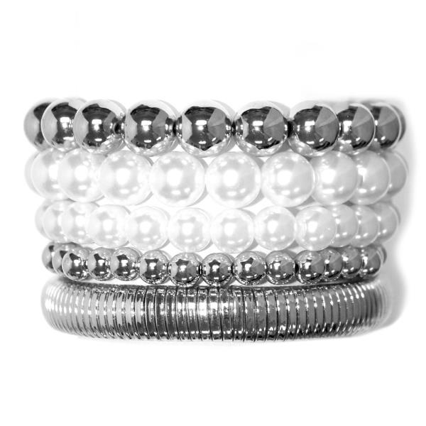 METAL PEARL STRETCH BRACELET SET