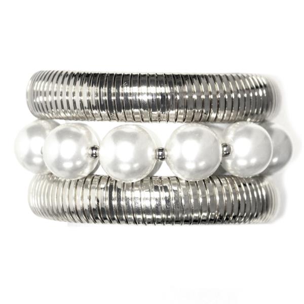 METAL PEARL STRETCH BRACELET SET