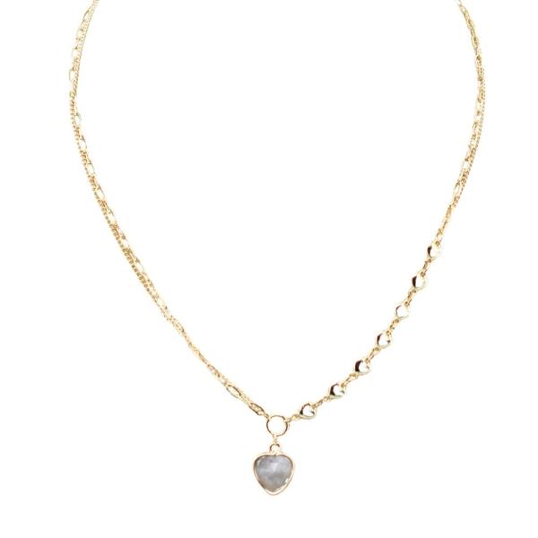 MIXED CHAIN NATURAL STONE HEART PENDANT NECKLACE