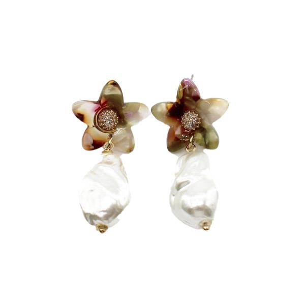 FLOWER PEARL DANGLE EARRING