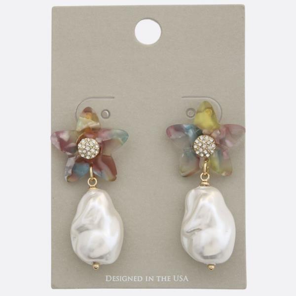 FLOWER PEARL DANGLE EARRING