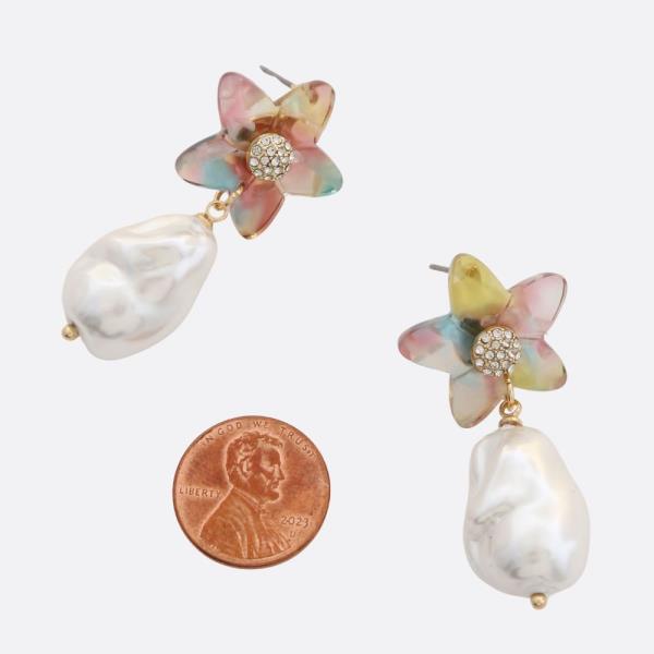 FLOWER PEARL DANGLE EARRING