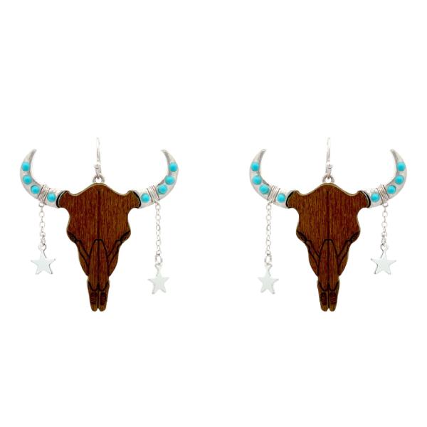 WESTERN STYLE CATTLE HEAD DANGLE EARRING