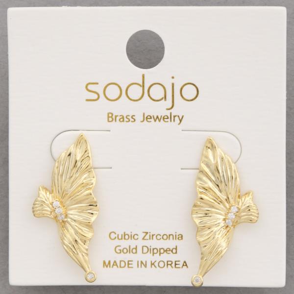 SODAJO RUFFLE METAL CZ GOLD DIPPED EARRING