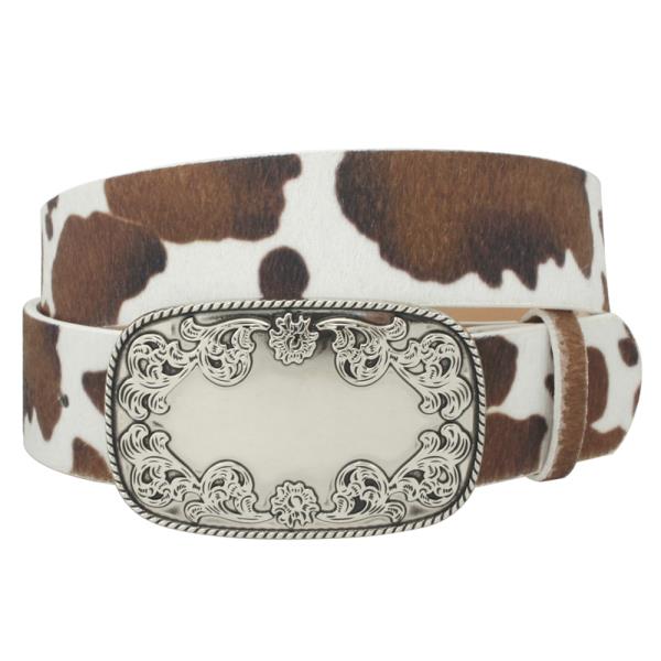 FLORA BORDER EMBOSSED BUCKLE COW STRAP BELT