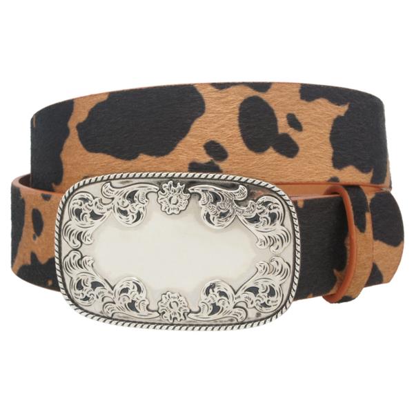 FLORA BORDER EMBOSSED BUCKLE COW STRAP BELT