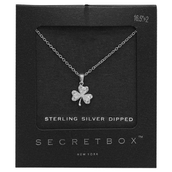 SECRET BOX 14K GOLD DIPPED CLOVER SHAPED CZ NECKLACE