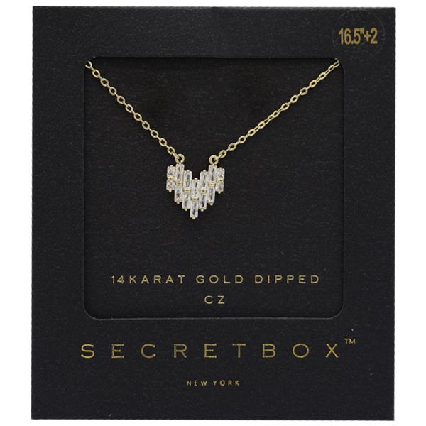 SECRET BOX 14K GOLD DIPPED HEART SHAPED CZ NECKLACE