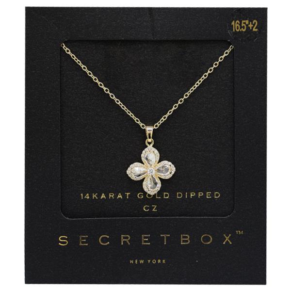 SECRET BOX 14K GOLD DIPPED FLOWER SHAPED CZ NECKLACE