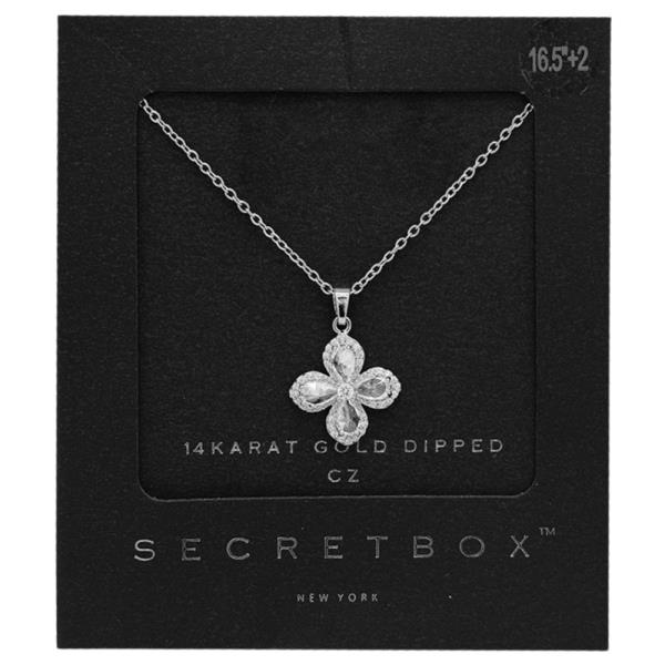 SECRET BOX 14K GOLD DIPPED FLOWER SHAPED CZ NECKLACE