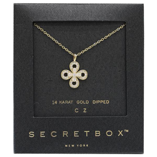 SECRET BOX 14K GOLD DIPPED FLOWER SHAPED CZ NECKLACE