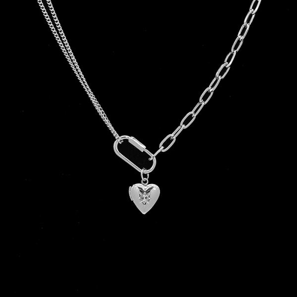SECRET BOX HEART CHARM METAL LAYERED NECKLACE