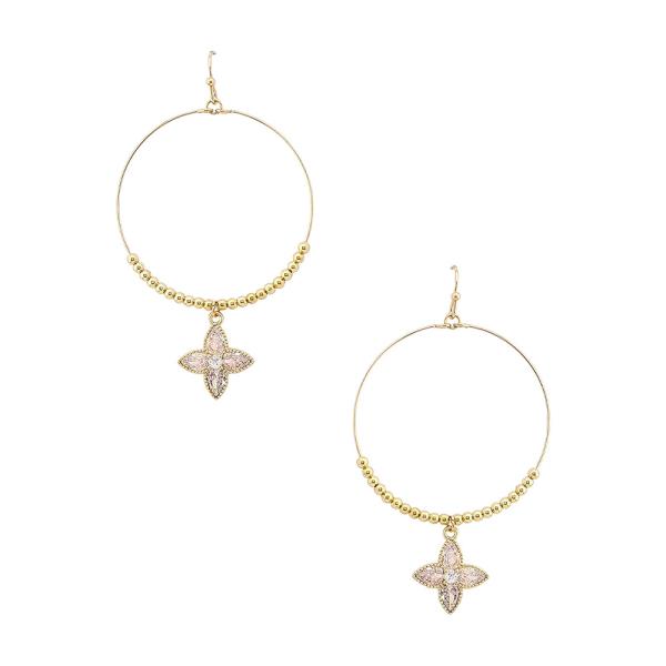 FLOWER STONE CHARM BEADED HOOP EARRING