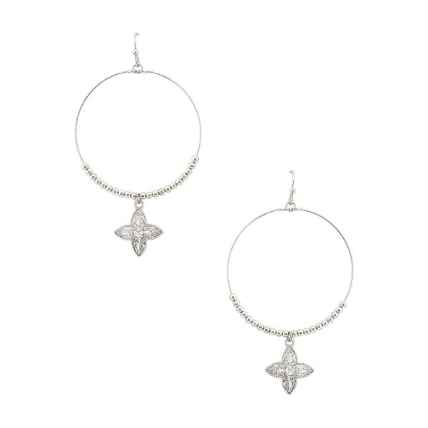 FLOWER STONE CHARM BEADED HOOP EARRING